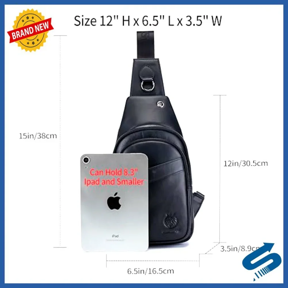 Genuine Leather Crossbody Sling Bag with Headphone Hole, 5 Pockets